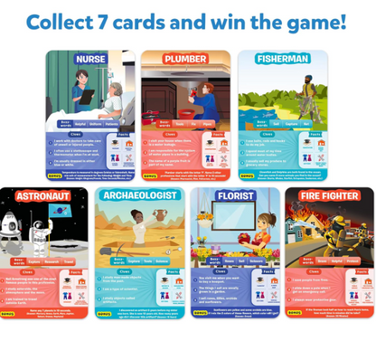 スキルマティクスの10種類の職業を当てよう。カードゲーム、知育玩具、6歳、7歳、8歳、9歳以上のお子様やご家族に最適です。