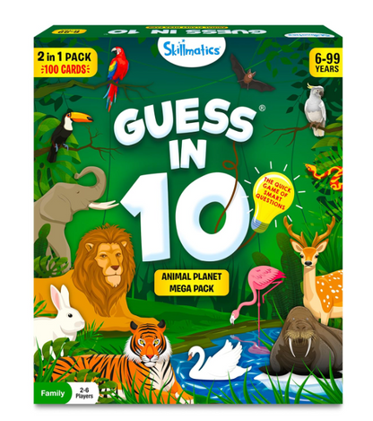 Skillmatics Guess in 10 Animals メガパック。動物カードゲーム、トリビア、旅行ゲームが好きな男の子、女の子、子供、ティーン、大人に最適。6歳、7歳、8歳、9歳、10歳以上のお子様へのギフト。