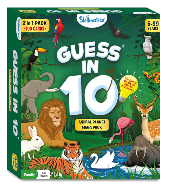 Skillmatics Guess in 10 Animals メガパック。動物カードゲーム、トリビア、旅行ゲームが好きな男の子、女の子、子供、ティーン、大人に最適。6歳、7歳、8歳、9歳、10歳以上のお子様へのギフト。