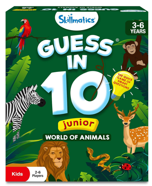 Skillmatics Guess in 10 ジュニアワールドオブアニマルズ、ボードゲーム、カードゲーム、知育玩具、旅行ゲームが好きな子供、男の子、女の子へのギフト、3歳、4歳、5歳、6歳向け