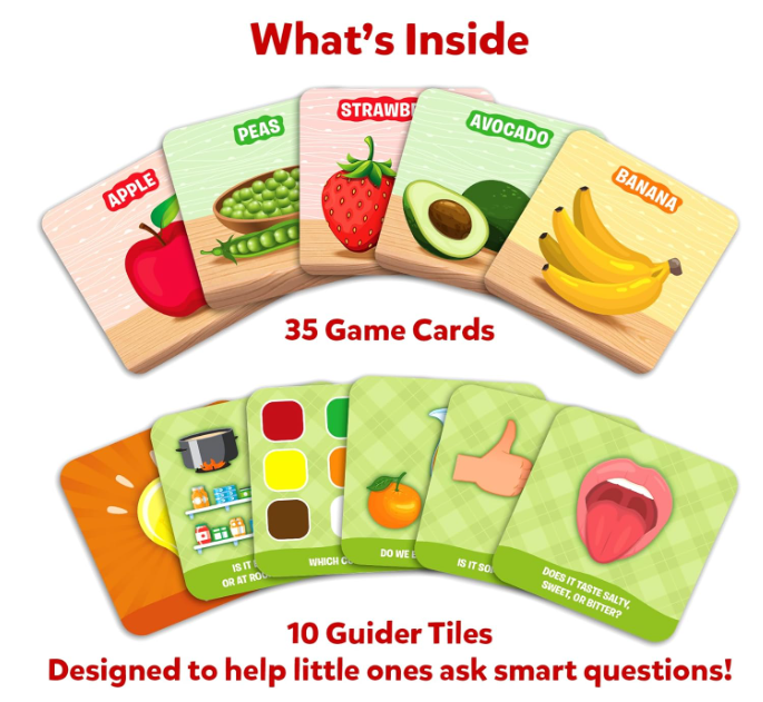 Skillmatics カードゲーム - 10種類の食べ物を当てよう！賢い質問で答えるクイックゲーム。3～6歳向けのギフトと楽しい学習コンテンツ。
