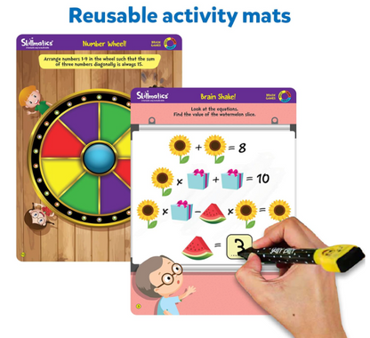 Skillmatics 脳トレゲーム アクティビティマット - 子供向けの論理的思考力と問題解決能力を養うゲーム、マーカー付き再利用可能な書き込み＆消去アクティビティセット、6、7、8、9歳以上のお子様向けの教育ギフト