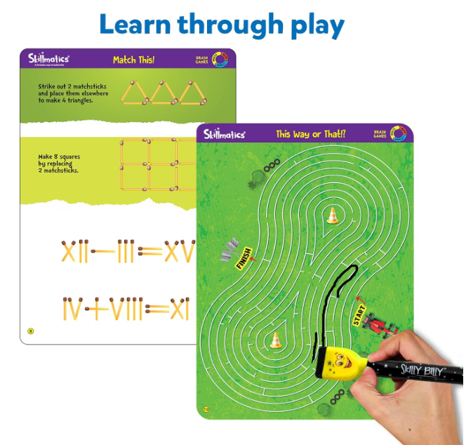 Skillmatics 脳トレゲーム アクティビティマット - 子供向けの論理的思考力と問題解決能力を養うゲーム、マーカー付き再利用可能な書き込み＆消去アクティビティセット、6、7、8、9歳以上のお子様向けの教育ギフト