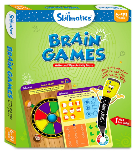 Skillmatics 脳トレゲーム アクティビティマット - 子供向けの論理的思考力と問題解決能力を養うゲーム、マーカー付き再利用可能な書き込み＆消去アクティビティセット、6、7、8、9歳以上のお子様向けの教育ギフト