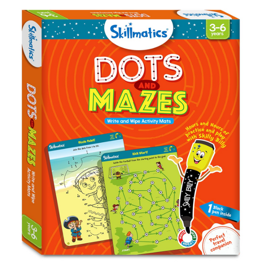 Skillmatics 教育ゲーム - ドットと迷路、再利用可能なアクティビティマット、ホワイトボードマーカー付き、ギフト、旅行用おもちゃ、3～6歳