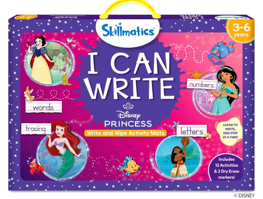 Skillmatics I Can Write ディズニープリンセス - 再利用可能な就学前学習アクティビティ、教育玩具とゲーム、新学期用品、学生、子供、幼児（3、4、5、6歳）、マルチカラー