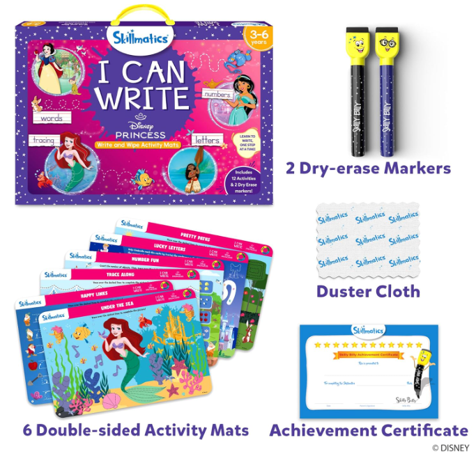 Skillmatics I Can Write ディズニープリンセス - 再利用可能な就学前学習アクティビティ、教育玩具とゲーム、新学期用品、学生、子供、幼児（3、4、5、6歳）、マルチカラー