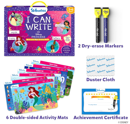 Skillmatics I Can Write ディズニープリンセス - 再利用可能な就学前学習アクティビティ、教育玩具とゲーム、新学期用品、学生、子供、幼児（3、4、5、6歳）、マルチカラー