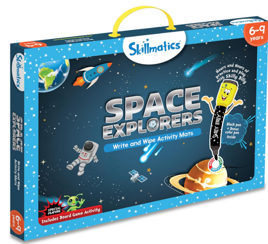 Skillmatics 宇宙探検アクティビティマット - STEMに着想を得た再利用可能なゲーム、消去可能なマーカー2本付き、好奇心旺盛な6、7、8、9歳のお子様向けの実践的な宇宙学習