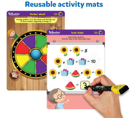 Skillmatics 脳トレゲーム アクティビティマット - 子供向けの論理的思考力と問題解決能力を養うゲーム、マーカー付き再利用可能な書き込み＆消去アクティビティセット、6、7、8、9歳以上のお子様向けの教育ギフト