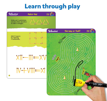Skillmatics 脳トレゲーム アクティビティマット - 子供向けの論理的思考力と問題解決能力を養うゲーム、マーカー付き再利用可能な書き込み＆消去アクティビティセット、6、7、8、9歳以上のお子様向けの教育ギフト
