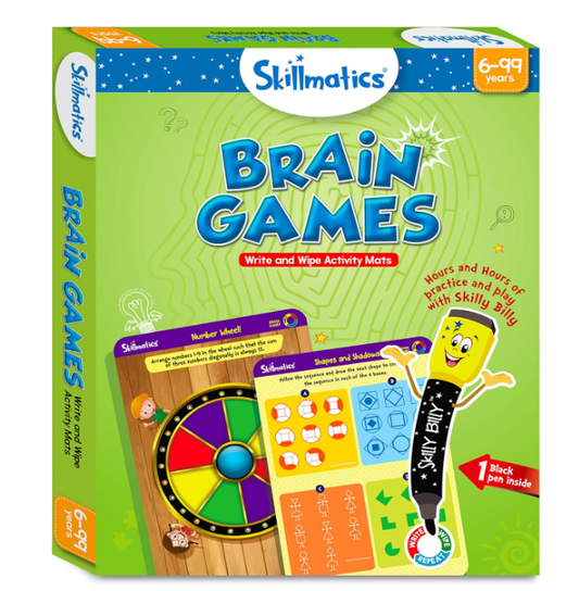 Skillmatics 脳トレゲーム アクティビティマット - 子供向けの論理的思考力と問題解決能力を養うゲーム、マーカー付き再利用可能な書き込み＆消去アクティビティセット、6、7、8、9歳以上のお子様向けの教育ギフト