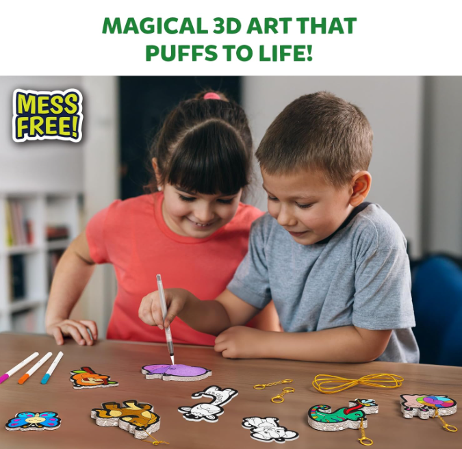 Skillmatics 3Dアートキット - アクアパフ アニマル、子供向けの汚れないペイントクラフト、DIYカラーリング＆膨らませアクティビティ、旅行用おもちゃ、女の子と男の子向けクリエイティブギフト（4、5、6、7、8、9、10歳）