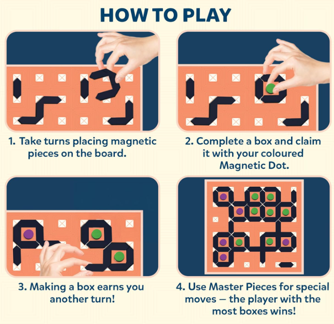 Skillmatics マグネティック ドット＆ボックスゲーム – ゲームナイトや旅行に最適なクラシックなファミリー戦略ボードゲーム。子供、ティーン、大人が楽しめるマグネット式ゲーム。対象年齢5歳、6歳、7歳以上。2～4人で遊べます。