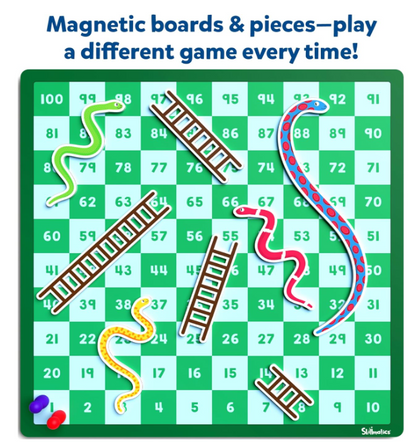 Skillmatics ヘビと梯子 - マグネット式でカスタマイズ可能な、ひねりの利いたボードゲーム。家族でゲームナイトを楽しめる定番戦略ゲーム。男の子、女の子、ティーン、大人向けの旅行用おもちゃ＆ギフト。2～5人用。