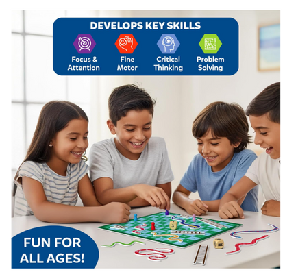 Skillmatics ヘビと梯子 - マグネット式でカスタマイズ可能な、ひねりの利いたボードゲーム。家族でゲームナイトを楽しめる定番戦略ゲーム。男の子、女の子、ティーン、大人向けの旅行用おもちゃ＆ギフト。2～5人用。