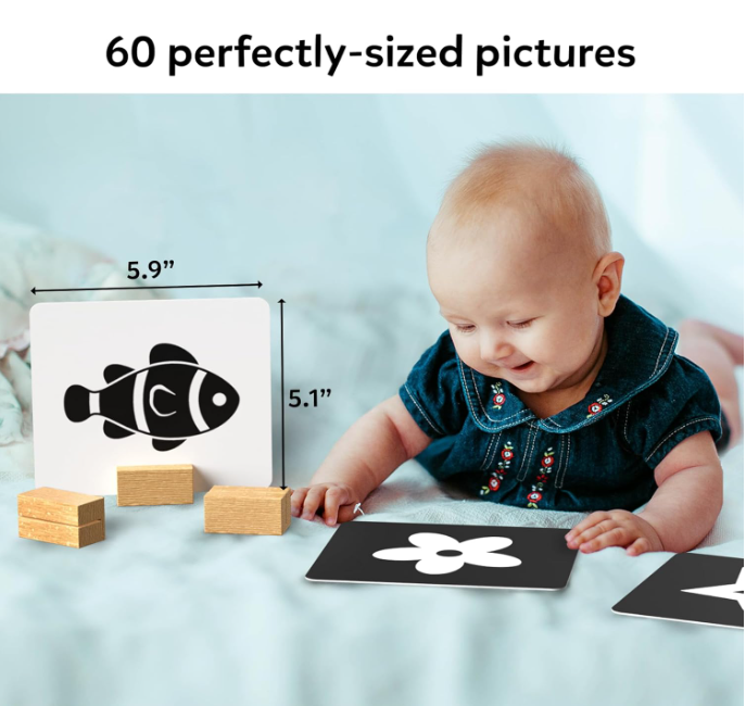 Skillmatics 赤ちゃん・幼児向け大型フラッシュカード - 高コントラスト、60枚の写真、言語スキル、視覚刺激と感覚発達、旅行に便利、0～12ヶ月の乳幼児へのギフト