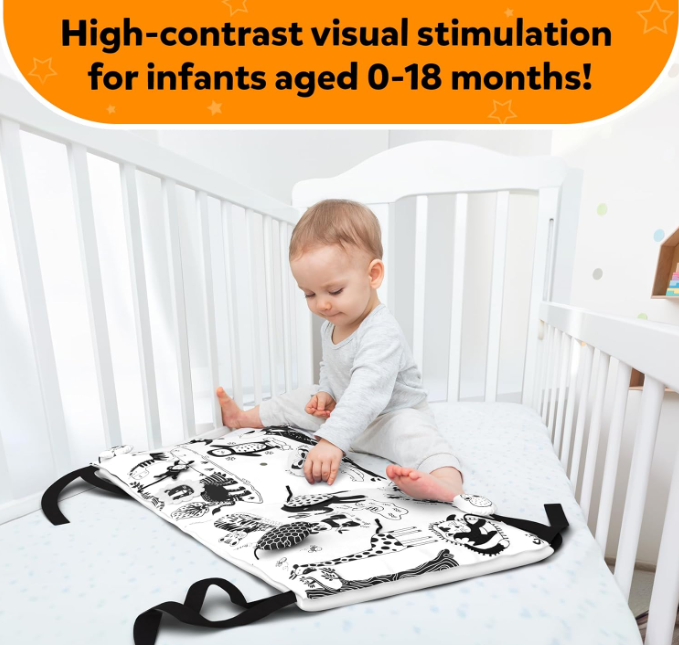 Skillmatics ハイコントラスト 感覚布マット 赤ちゃん・幼児用 - 新生児の視覚刺激、観察力、0～18ヶ月のお子様へのギフト、マルチカラー