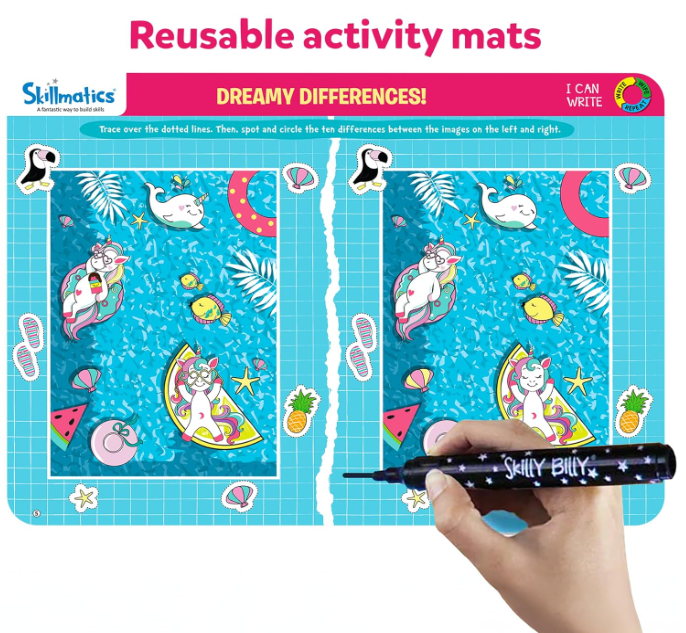 Skillmatics I Can Write Unicorns - 再利用可能な就学前学習アクティビティ、教育玩具とゲーム、新学期用品、学生、子供、幼児（3、4、5、6歳）、マルチカラー