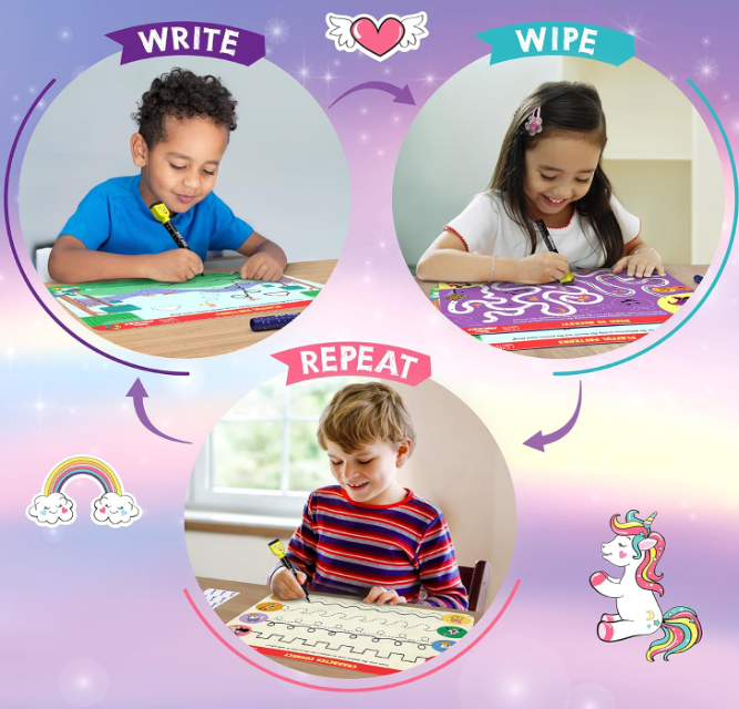 Skillmatics I Can Write Unicorns - 再利用可能な就学前学習アクティビティ、教育玩具とゲーム、新学期用品、学生、子供、幼児（3、4、5、6歳）、マルチカラー