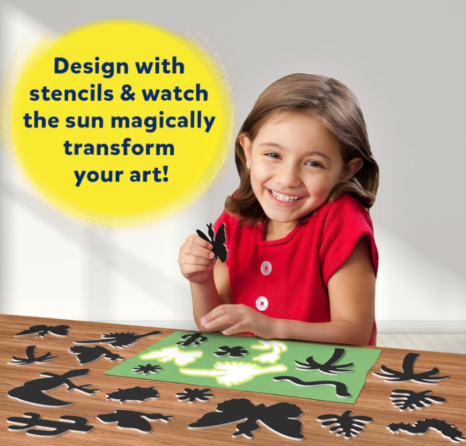 Skillmatics サンペーパーアートキット - お子様向けの散らからないSTEMクラフトキット。ステンシルでデザイン、日光で創作、マーカーで色付け。屋内外遊びに最適。4、5、6、7、8、9、10、11、12歳のお子様へのギフト。