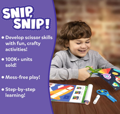 Skillmatics はさみスキル アクティビティブック - Snip Snip、未就学児向けの楽しい切り絵＆クリエイティブアクティビティ25選、子供に安全なはさみ2本、細かい運動能力を養うクラフトキット、3歳、4歳、5歳、6歳、7歳のお子様へのギフト