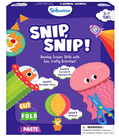 Skillmatics はさみスキル アクティビティブック - Snip Snip、未就学児向けの楽しい切り絵＆クリエイティブアクティビティ25選、子供に安全なはさみ2本、細かい運動能力を養うクラフトキット、3歳、4歳、5歳、6歳、7歳のお子様へのギフト