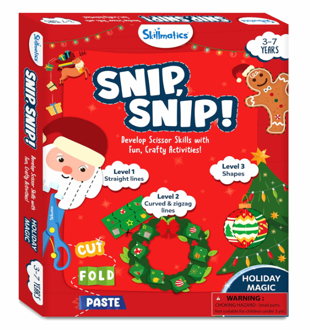 Skillmatics はさみスキル アクティビティブック - Snip Snip、未就学児向けの楽しい切り絵＆クリエイティブアクティビティ25選、子供に安全なはさみ2本、細かい運動能力を養うクラフトキット、3歳、4歳、5歳、6歳、7歳のお子様へのギフト