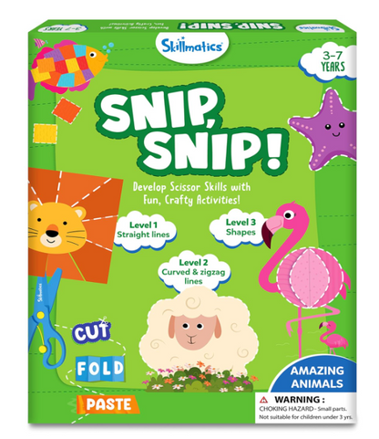 Skillmatics ペーパーシザーアクティビティブック Snip Snip 未就学児向け25の楽しい切り取り＆クリエイティブアクティビティ 子供に安全なハサミ2本付き 3歳、4歳、5歳、6歳、7歳児向け 細かい運動能力育成クラフトキット マルチカラー