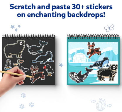 Skillmatics 子供用スクラッチアートブック - 動物、クラフトキット＆用品、30枚以上のスクラッチステッカー、旅行用おもちゃ、DIYキット、3歳、4歳、5歳、6歳、7歳、8歳の男の子と女の子へのギフト、マルチカラー