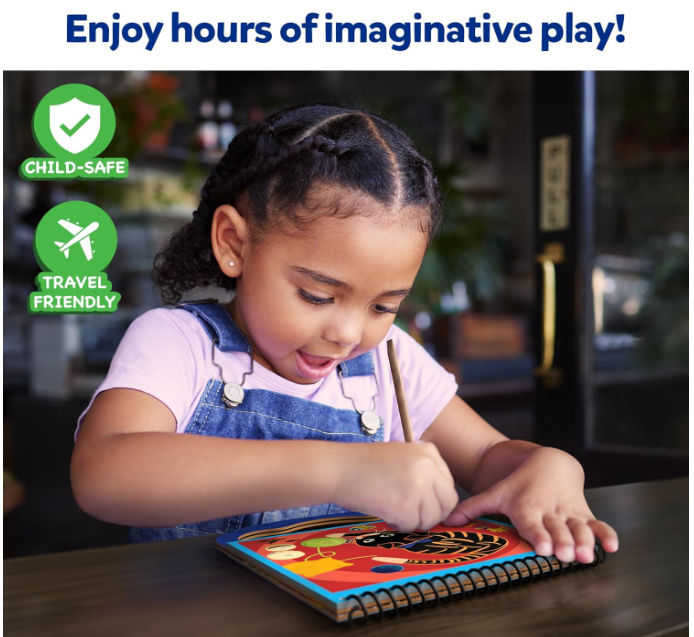 Skillmatics 子供用スクラッチアートブック - 動物、クラフトキット＆用品、30枚以上のスクラッチステッカー、旅行用おもちゃ、DIYキット、3歳、4歳、5歳、6歳、7歳、8歳の男の子と女の子へのギフト、マルチカラー