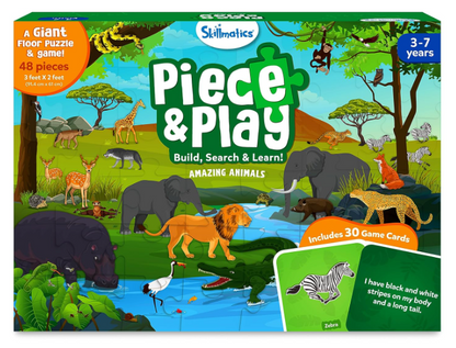 Skillmatics フロアパズル＆ゲーム - ピース＆プレイ 野生動物、ジグソーパズル＆幼児向けパズル、知育玩具、3歳、4歳、5歳、6歳、7歳の男の子と女の子へのギフト (48ピース、2 x 3フィート)