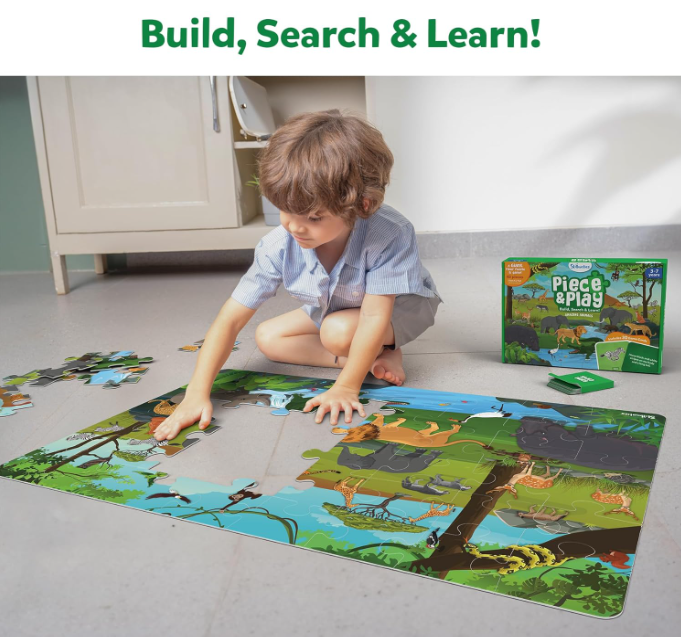 Skillmatics フロアパズル＆ゲーム - ピース＆プレイ 野生動物、ジグソーパズル＆幼児向けパズル、知育玩具、3歳、4歳、5歳、6歳、7歳の男の子と女の子へのギフト (48ピース、2 x 3フィート)