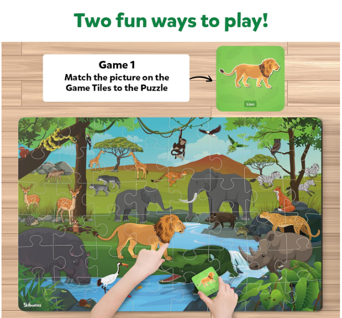 Skillmatics フロアパズル＆ゲーム - ピース＆プレイ 野生動物、ジグソーパズル＆幼児向けパズル、知育玩具、3歳、4歳、5歳、6歳、7歳の男の子と女の子へのギフト (48ピース、2 x 3フィート)