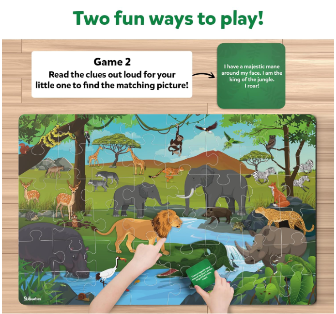 Skillmatics フロアパズル＆ゲーム - ピース＆プレイ 野生動物、ジグソーパズル＆幼児向けパズル、知育玩具、3歳、4歳、5歳、6歳、7歳の男の子と女の子へのギフト (48ピース、2 x 3フィート)