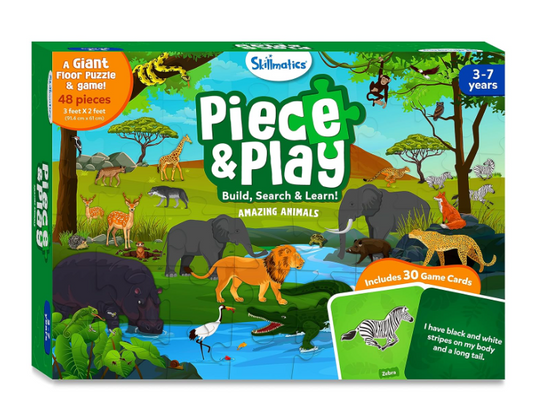 Skillmatics フロアパズル＆ゲーム - ピース＆プレイ 野生動物、ジグソーパズル＆幼児向けパズル、知育玩具、3歳、4歳、5歳、6歳、7歳の男の子と女の子へのギフト (48ピース、2 x 3フィート)