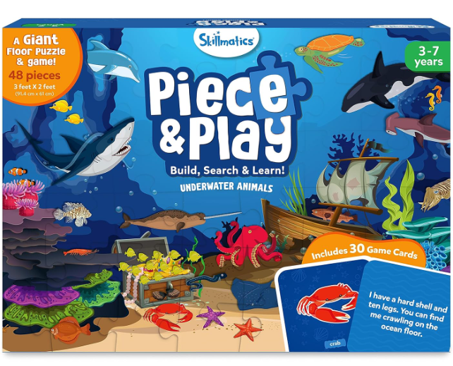 Skillmatics フロアパズル＆ゲーム - ピース＆プレイ 水中動物、ジグソーパズル＆幼児向けパズル、知育玩具、3歳、4歳、5歳、6歳、7歳の男の子と女の子へのギフト (48ピース、2 x 3フィート)