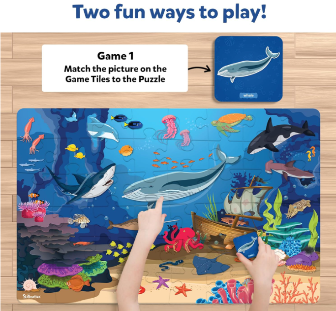 Skillmatics フロアパズル＆ゲーム - ピース＆プレイ 水中動物、ジグソーパズル＆幼児向けパズル、知育玩具、3歳、4歳、5歳、6歳、7歳の男の子と女の子へのギフト (48ピース、2 x 3フィート)
