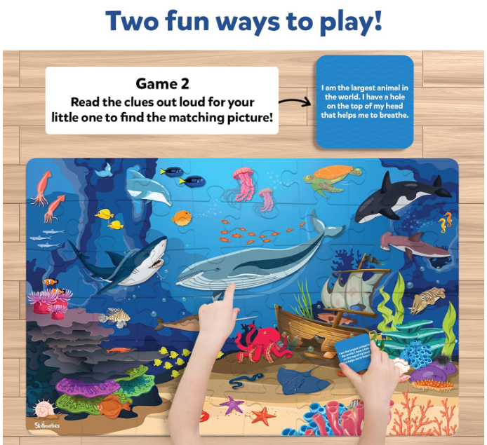 Skillmatics フロアパズル＆ゲーム - ピース＆プレイ 水中動物、ジグソーパズル＆幼児向けパズル、知育玩具、3歳、4歳、5歳、6歳、7歳の男の子と女の子へのギフト (48ピース、2 x 3フィート)