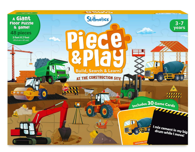 Skillmatics フロアパズル＆ゲーム - ピース＆プレイ 建設現場、ジグソーパズル＆幼児向けパズル、知育玩具、3歳、4歳、5歳、6歳、7歳の男の子と女の子へのギフト（48ピース、2 x 3フィート）