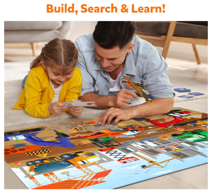 Skillmatics フロアパズル＆ゲーム - ピース＆プレイ 建設現場、ジグソーパズル＆幼児向けパズル、知育玩具、3歳、4歳、5歳、6歳、7歳の男の子と女の子へのギフト（48ピース、2 x 3フィート）