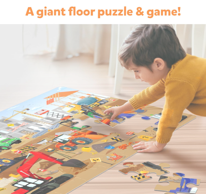 Skillmatics フロアパズル＆ゲーム - ピース＆プレイ 建設現場、ジグソーパズル＆幼児向けパズル、知育玩具、3歳、4歳、5歳、6歳、7歳の男の子と女の子へのギフト（48ピース、2 x 3フィート）