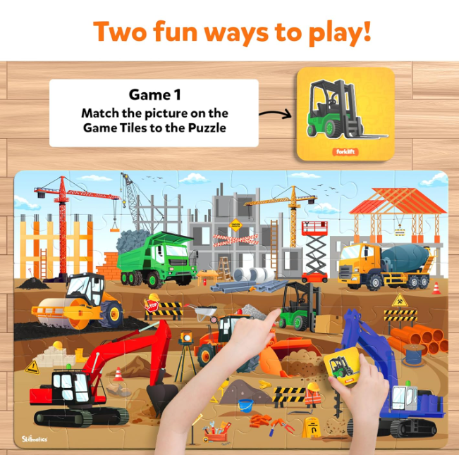 Skillmatics フロアパズル＆ゲーム - ピース＆プレイ 建設現場、ジグソーパズル＆幼児向けパズル、知育玩具、3歳、4歳、5歳、6歳、7歳の男の子と女の子へのギフト（48ピース、2 x 3フィート）