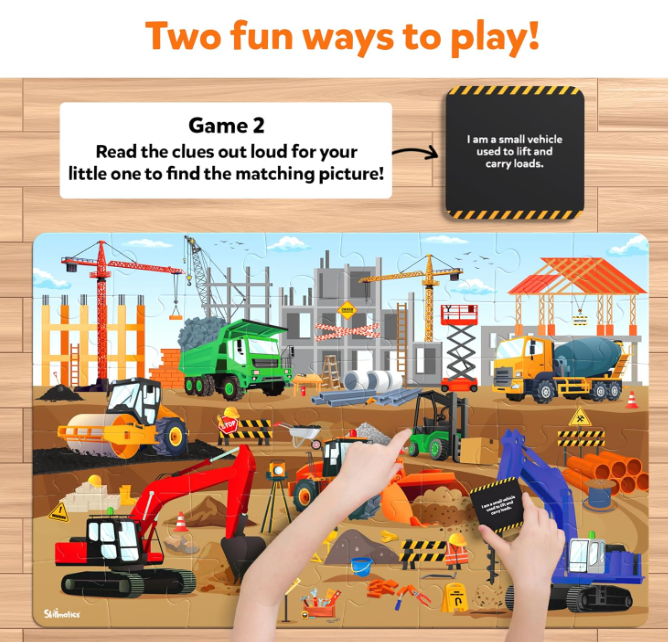 Skillmatics フロアパズル＆ゲーム - ピース＆プレイ 建設現場、ジグソーパズル＆幼児向けパズル、知育玩具、3歳、4歳、5歳、6歳、7歳の男の子と女の子へのギフト（48ピース、2 x 3フィート）