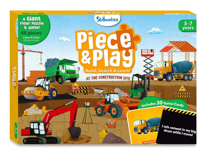 Skillmatics フロアパズル＆ゲーム - ピース＆プレイ 建設現場、ジグソーパズル＆幼児向けパズル、知育玩具、3歳、4歳、5歳、6歳、7歳の男の子と女の子へのギフト（48ピース、2 x 3フィート）