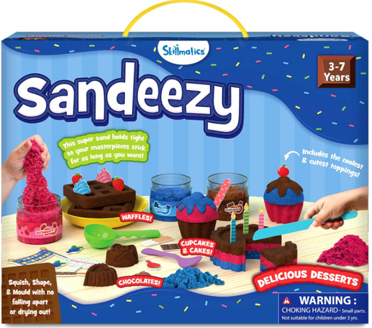 Skillmatics Sandeezy ごっこ遊び デザートセット – 型、道具、トッピング付きサンドプレイセット、子供用感覚玩具、無毒、汚れなし、創造的な室内アクティビティ、3、4、5、6、7歳