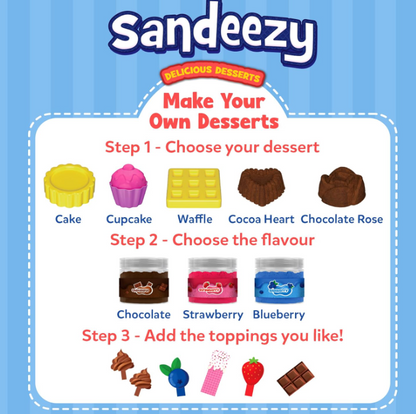 Skillmatics Sandeezy ごっこ遊び デザートセット – 型、道具、トッピング付きサンドプレイセット、子供用感覚玩具、無毒、汚れなし、創造的な室内アクティビティ、3、4、5、6、7歳
