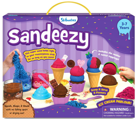 Skillmatics Sandeezy ごっこ遊び アイスクリームパーラーセット – 型、道具、トッピング付き砂遊びセット、子供用感覚玩具、無毒、汚れなし、創造的な室内アクティビティ、3、4、5、6、7歳
