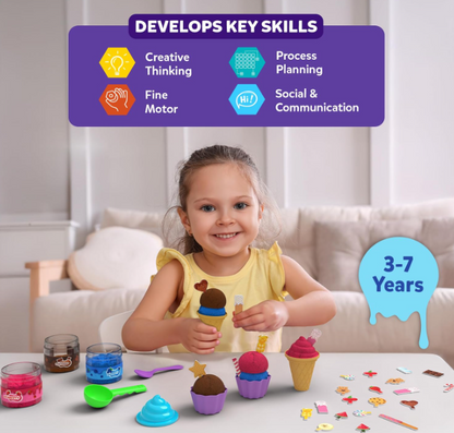Skillmatics Sandeezy ごっこ遊び アイスクリームパーラーセット – 型、道具、トッピング付き砂遊びセット、子供用感覚玩具、無毒、汚れなし、創造的な室内アクティビティ、3、4、5、6、7歳