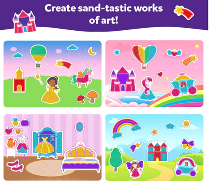 Skillmatics サンドアートアクティビティ - 散らからないDIYユニコーン&プリンセスクラフトキット、50枚以上のカラフルなステッカー付き、子供向けクリエイティブアート&クラフト、楽しい実践アクティビティ、4、5、6、7、8、9、10歳向けギフト